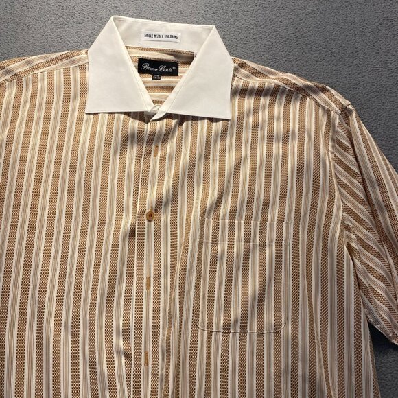 Bruno Conte Men's Button Up French Cuff Dress Shirt 17 1/2 34/35 Orange Striped - Picture 8 of 11